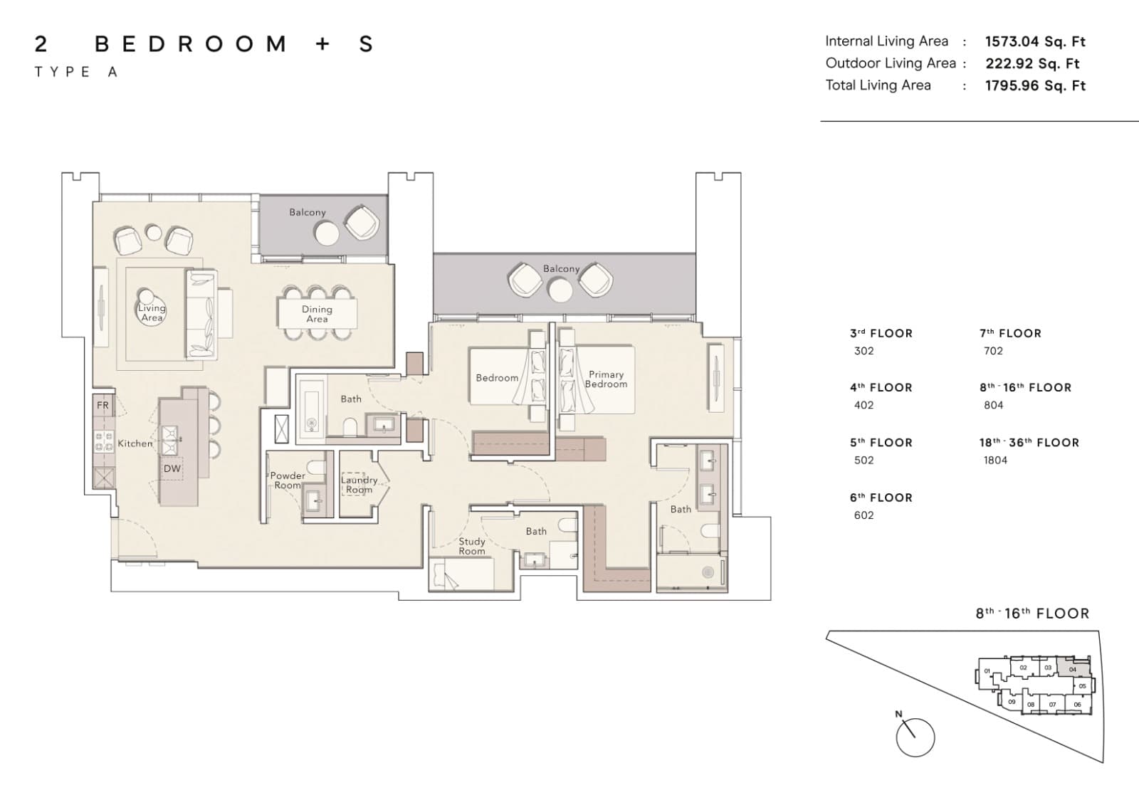 One River Point, 2-Bed Floor Plan, type:
