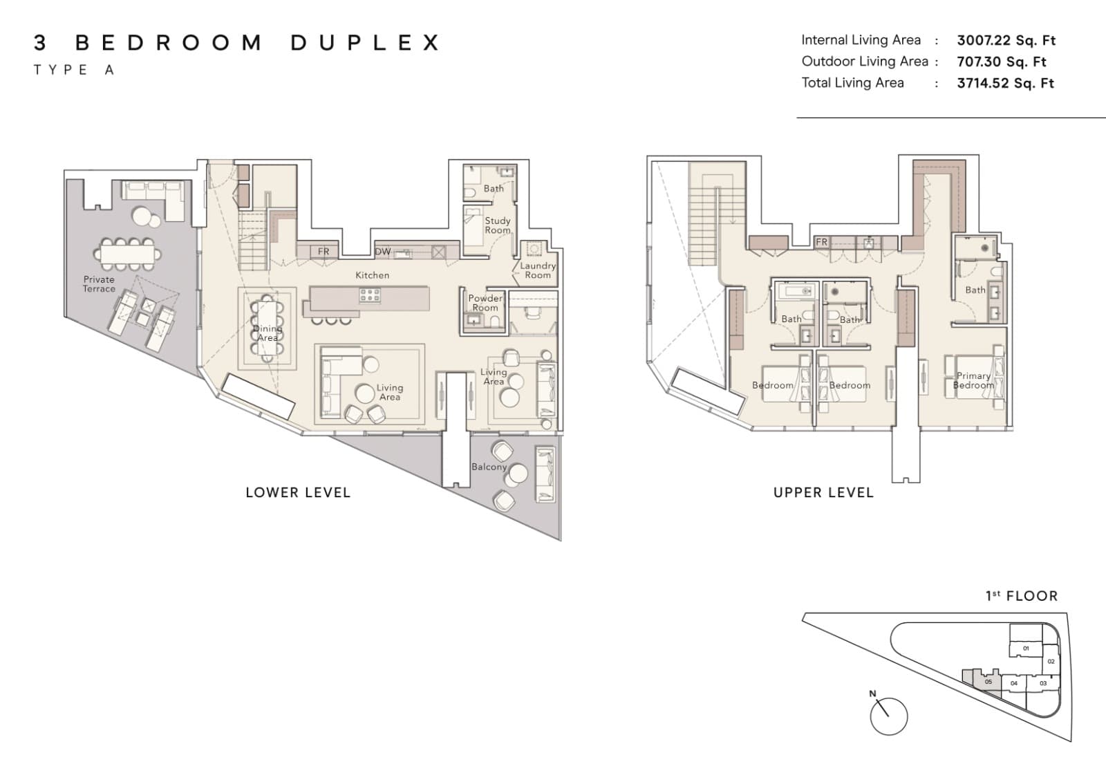 One River Point, 3-Bed Floor Plan, type: