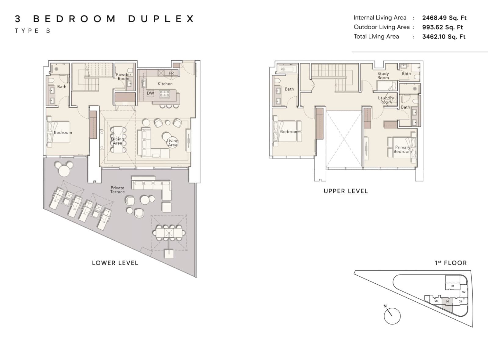 One River Point, 3-Bed Floor Plan, type: