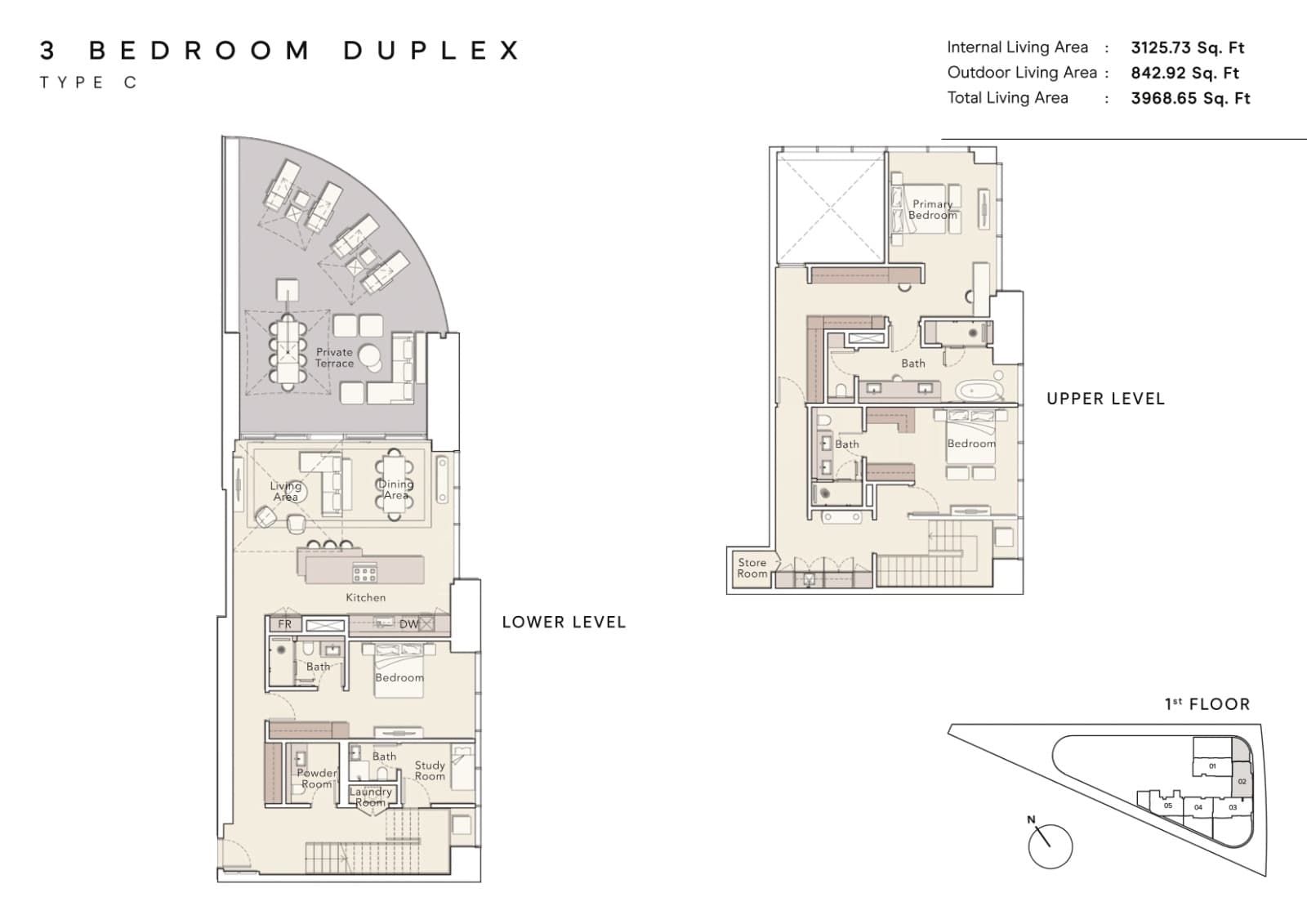 One River Point, 3-Bed Floor Plan, type: