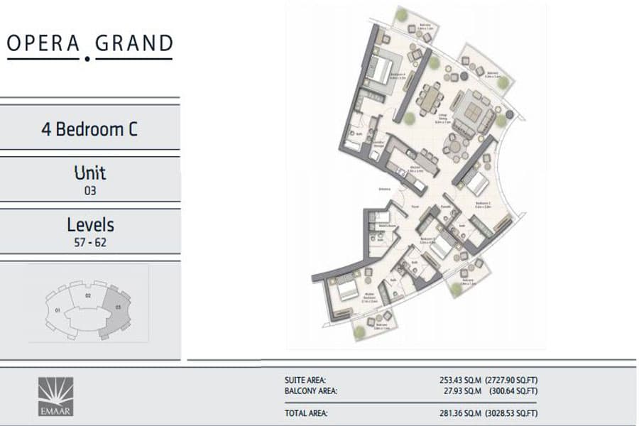Opera Grand, 4-Bed Floor Plan, type: C Unit 03