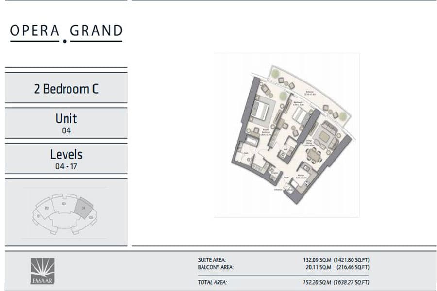 Opera Grand, 2-Bed Floor Plan, type: C Unit 04