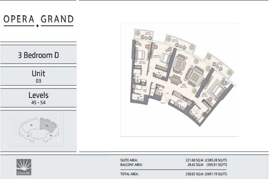 Opera Grand, 3-Bed Floor Plan, type: D Unit 03