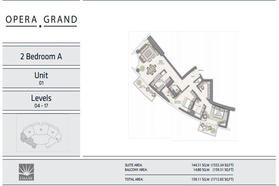 Opera Grand, 2-Bed Floor Plan, type: 2 Bedroom
