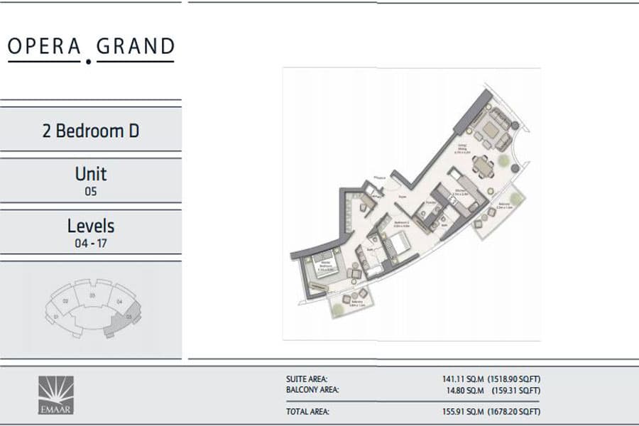 Opera Grand, 2-Bed Floor Plan, type: 2 Bedroom