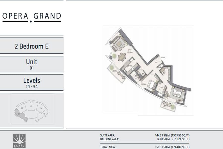 Opera Grand, 2-Bed Floor Plan, type: 2 Bedroom