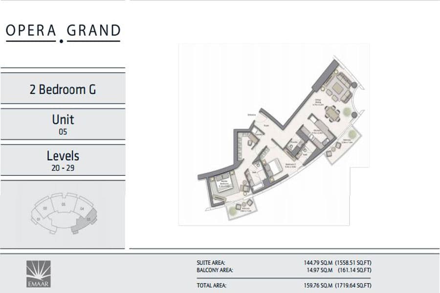 Opera Grand, 2-Bed Floor Plan, type: 2 Bedroom