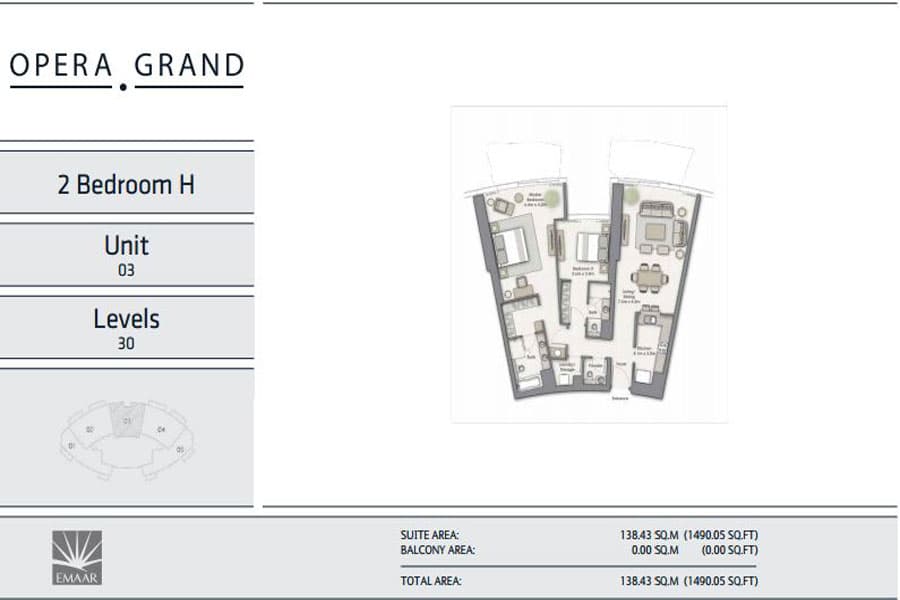 Opera Grand, 2-Bed Floor Plan, type: 2 Bedroom