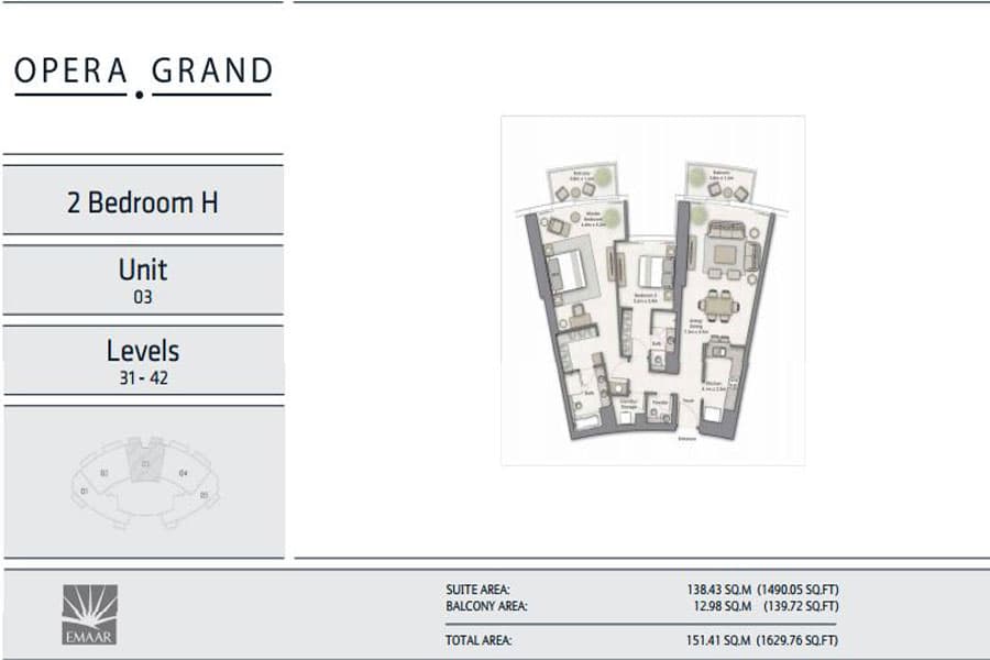 Opera Grand, 2-Bed Floor Plan, type: 2 Bedroom