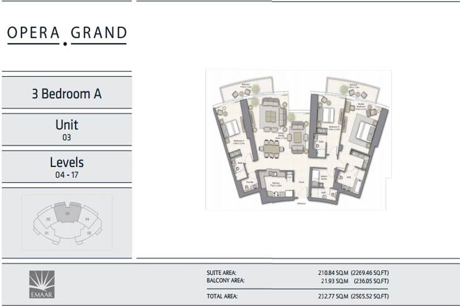 Opera Grand, 3-Bed Floor Plan, type: 3 Bedroom