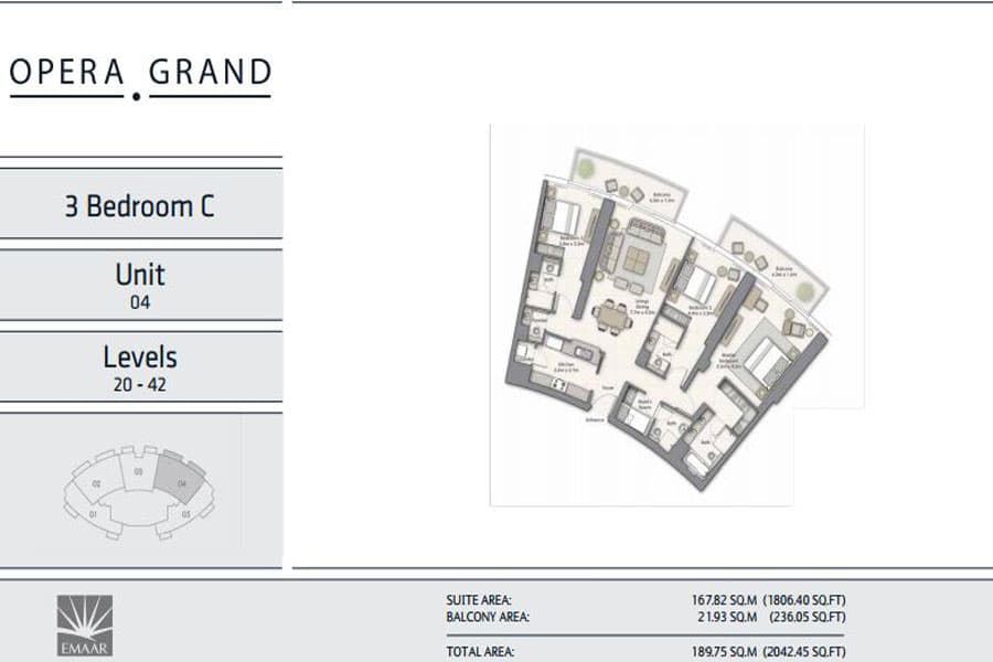 Opera Grand, 3-Bed Floor Plan, type: 3 Bedroom