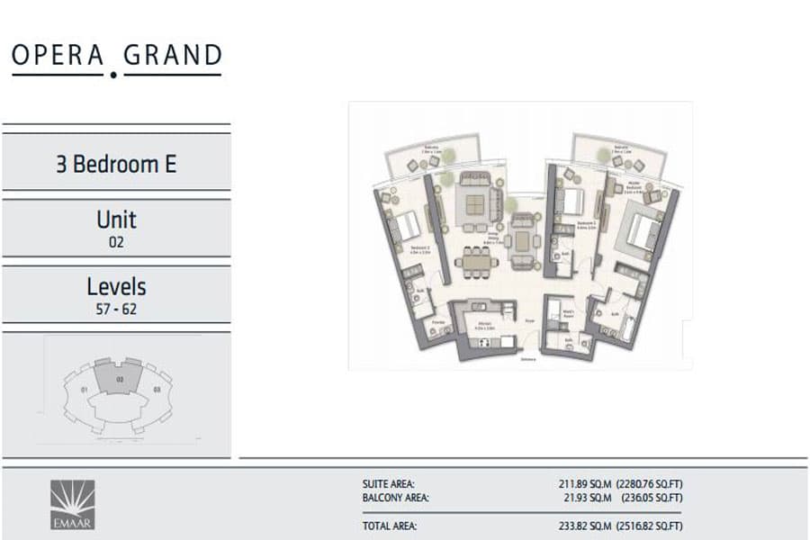 Opera Grand, 3-Bed Floor Plan, type: 3 Bedroom