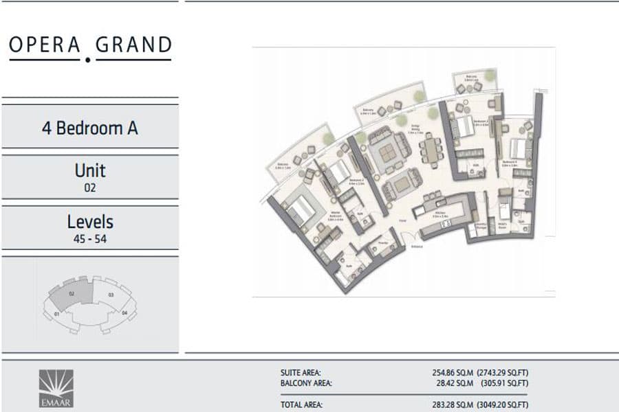 Opera Grand, 4-Bed Floor Plan, type: 4 Bedroom