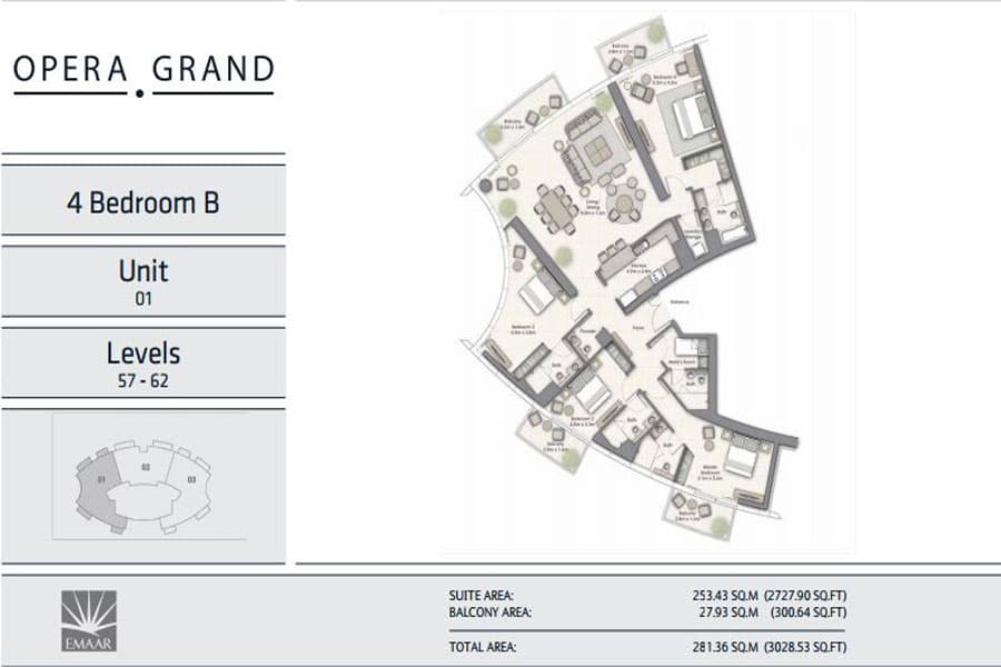Opera Grand, 4-Bed Floor Plan, type: 4 Bedroom