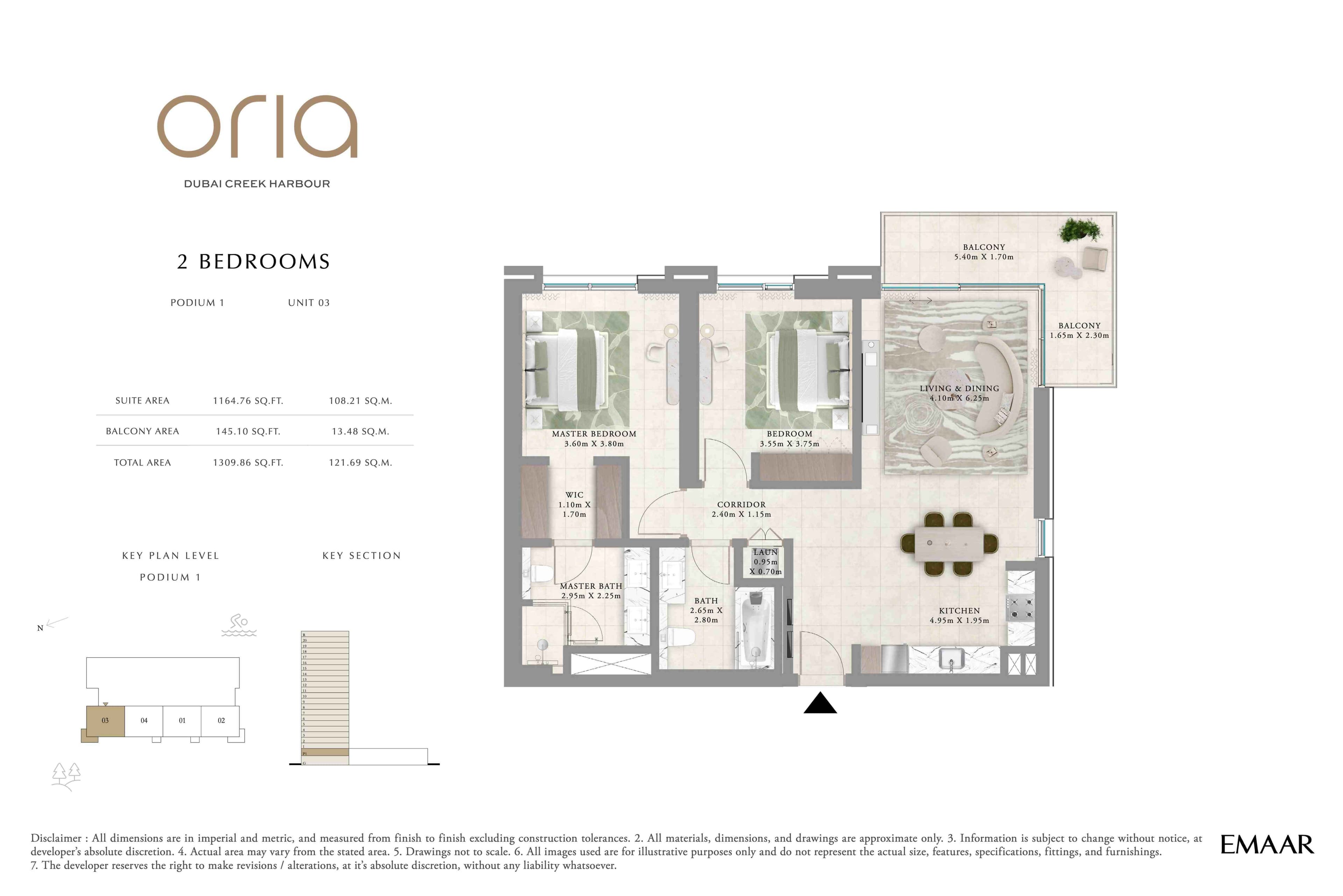 Oria, 2-Bed Floor Plan, type: 2BR - Podium - Unit 3