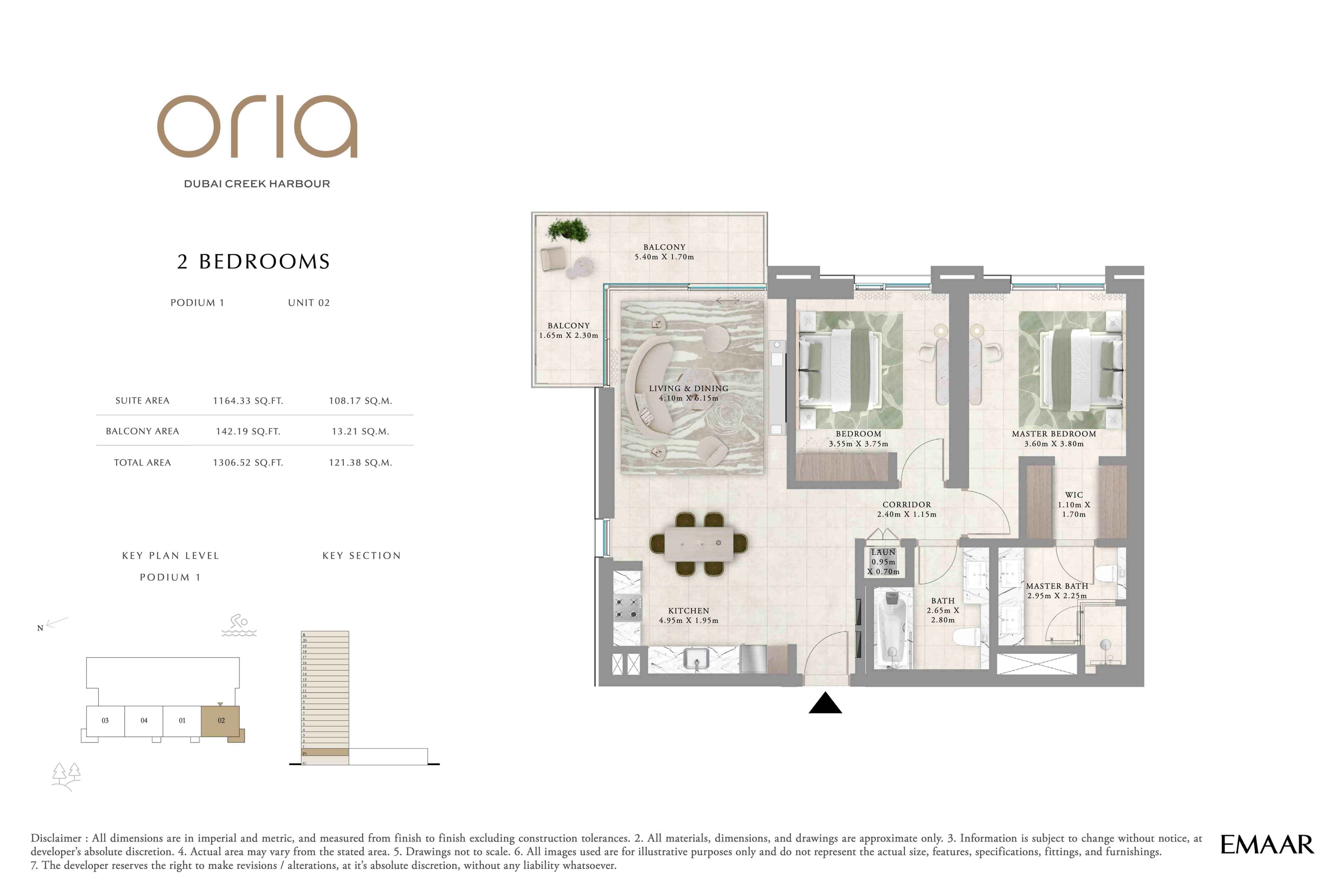 Oria, 2-Bed Floor Plan, type: 2BR - Podium - Unit 2