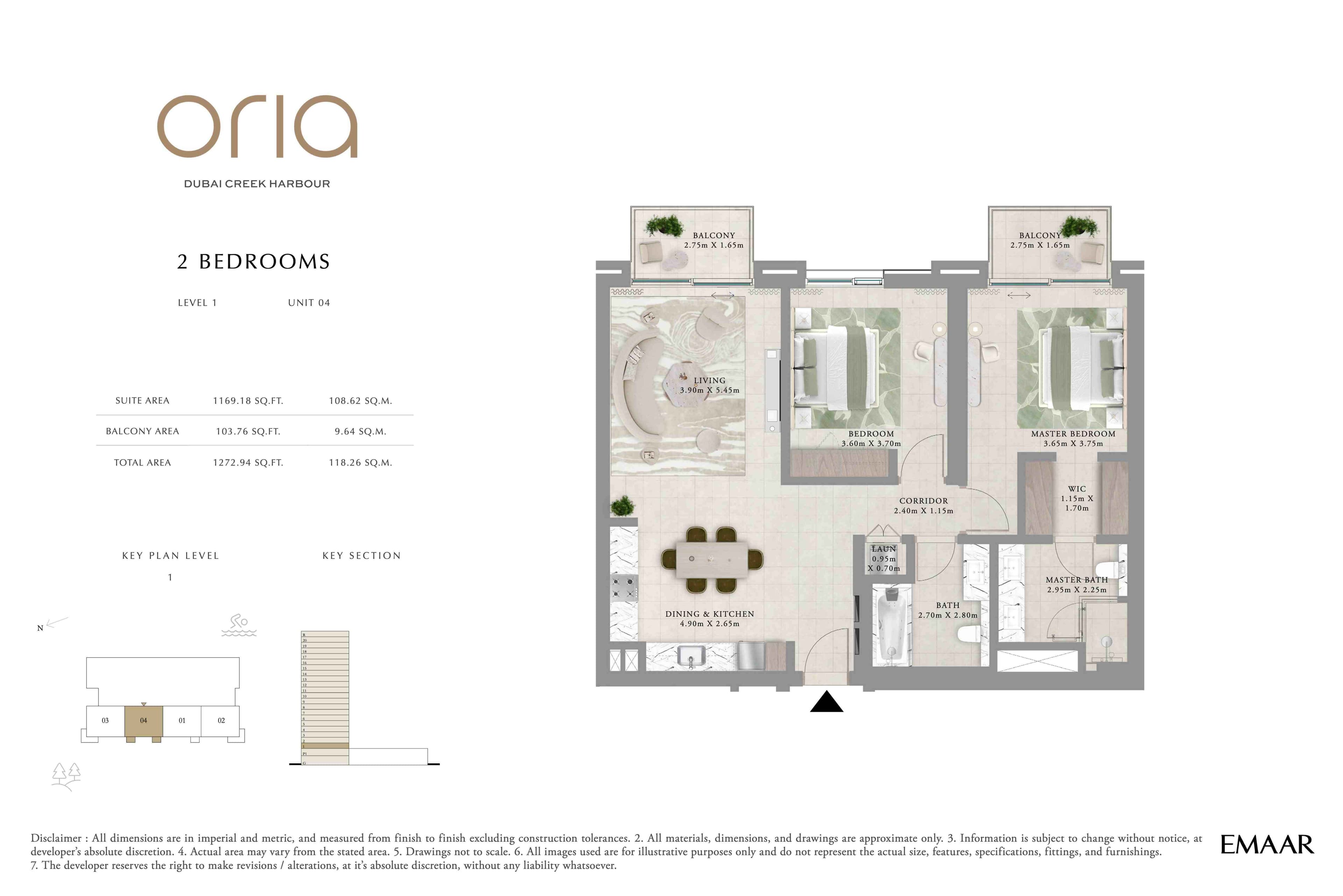 Oria, 2-Bed Floor Plan, type: 2BR - Lvl 1 - Unit 4