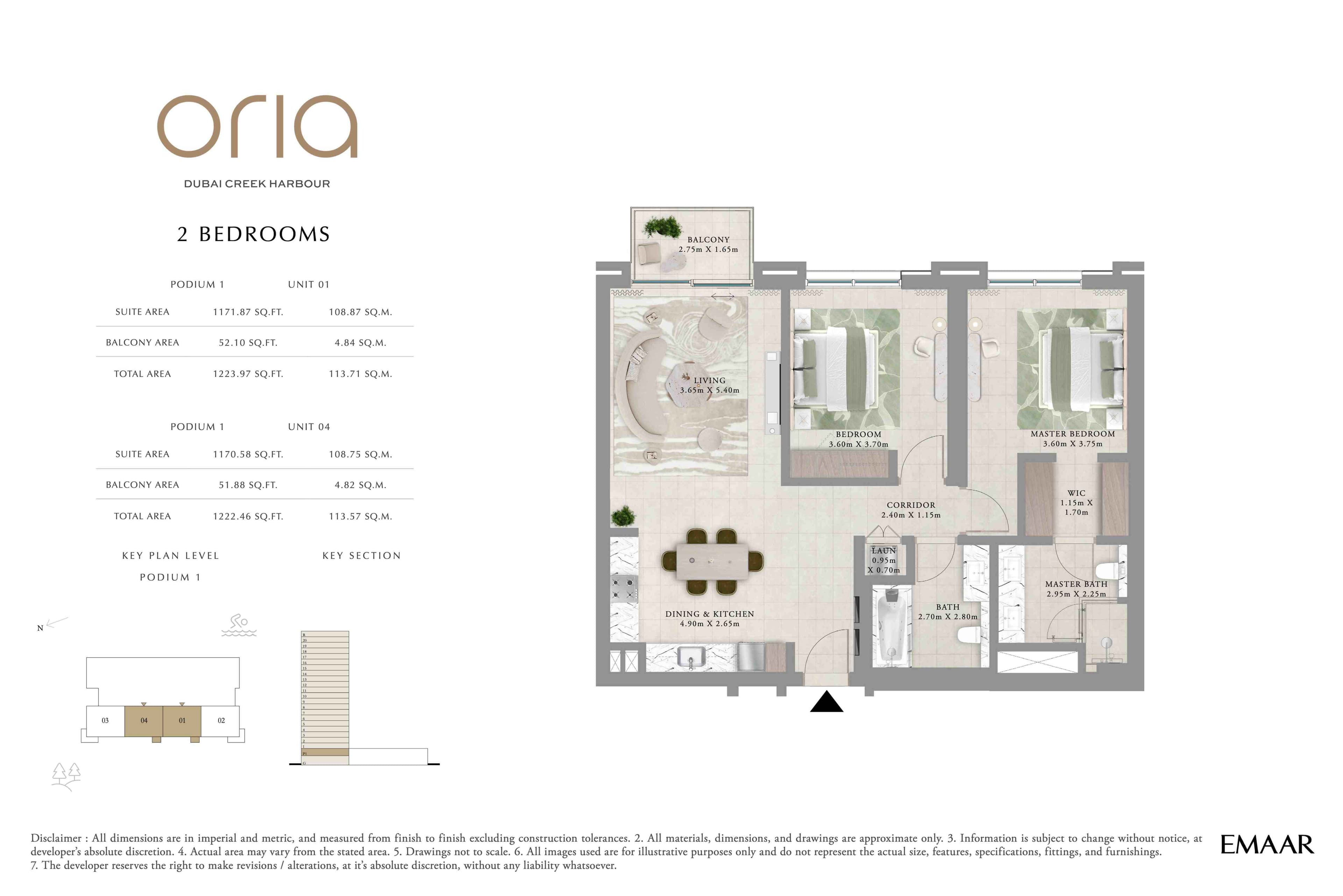 Oria, 2-Bed Floor Plan, type: 2BR - Podium 1 - Unit 1, 4