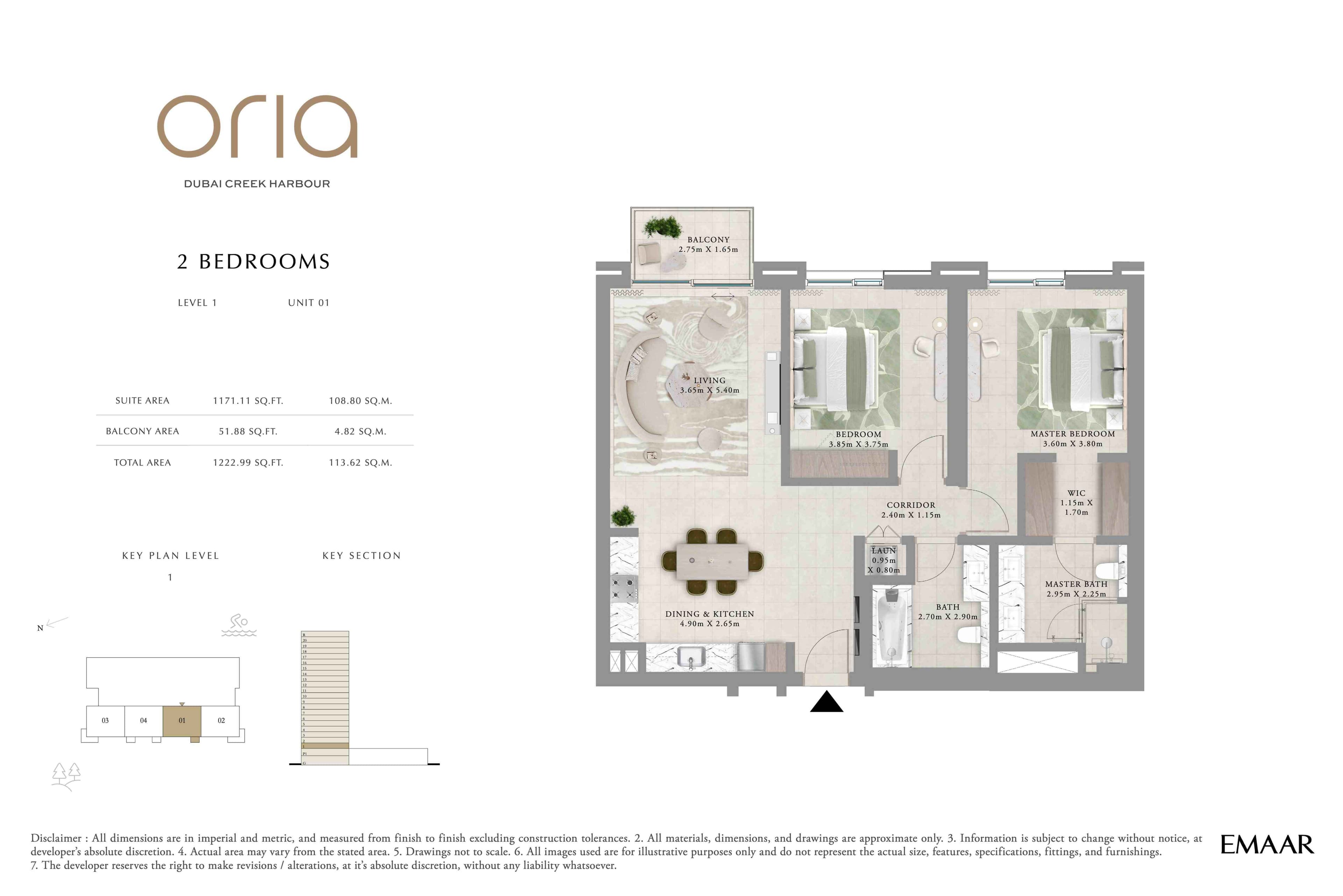 Oria, 2-Bed Floor Plan, type: 2BR - Lvl 1 - Unit 1