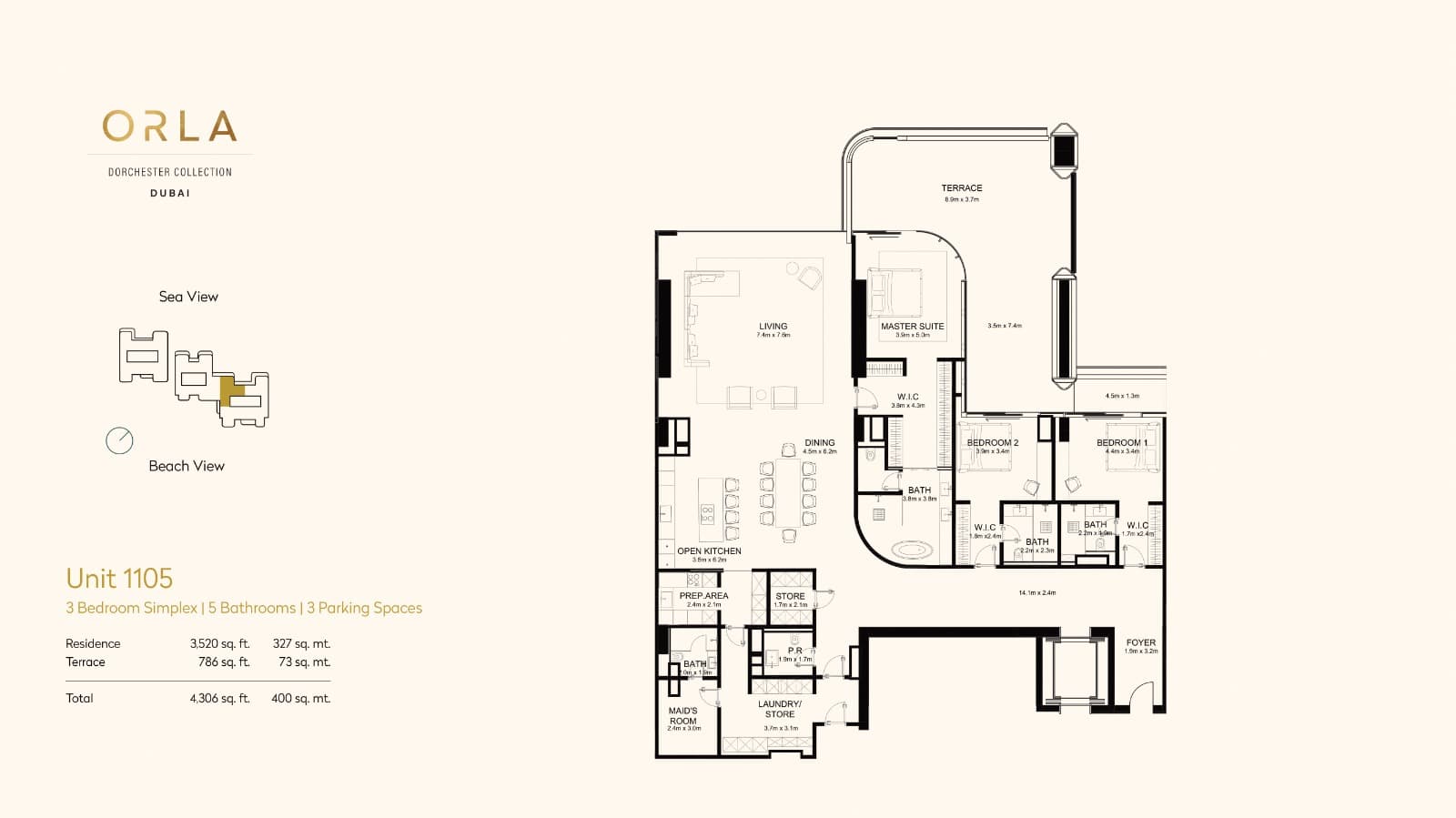 Orla by Omniyat, 3-Bed Floor Plan, type: