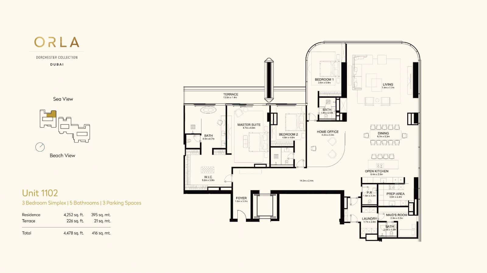 Orla by Omniyat, 3-Bed Floor Plan, type: