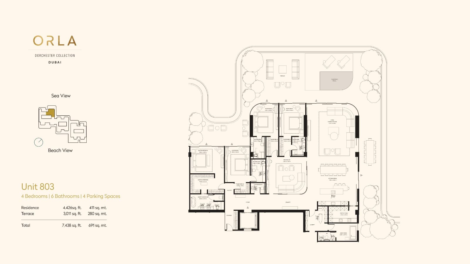 Orla by Omniyat, 4-Bed Floor Plan, type: