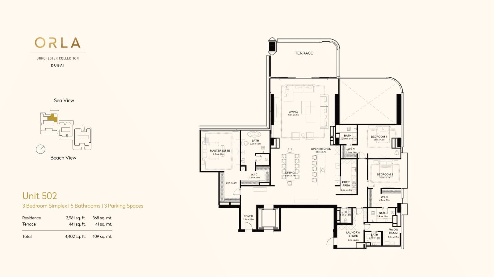 Orla by Omniyat, 3-Bed Floor Plan, type: