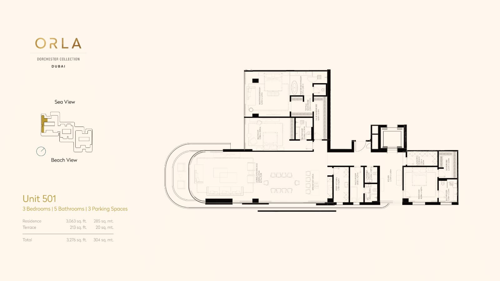 Orla by Omniyat, 3-Bed Floor Plan, type: