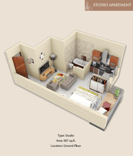 Pacific Residencia, 0-Bed Floor Plan, type: Studio