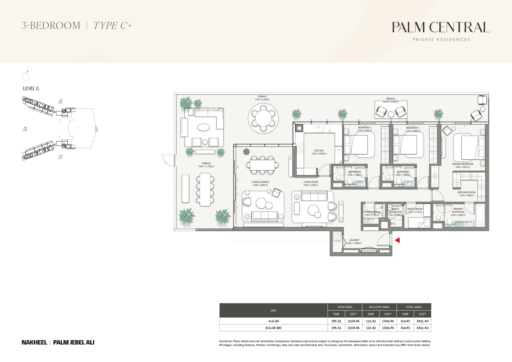 Palm Central Private Residences - Frond M, 3-Bed Floor Plan, type: 3 Bed