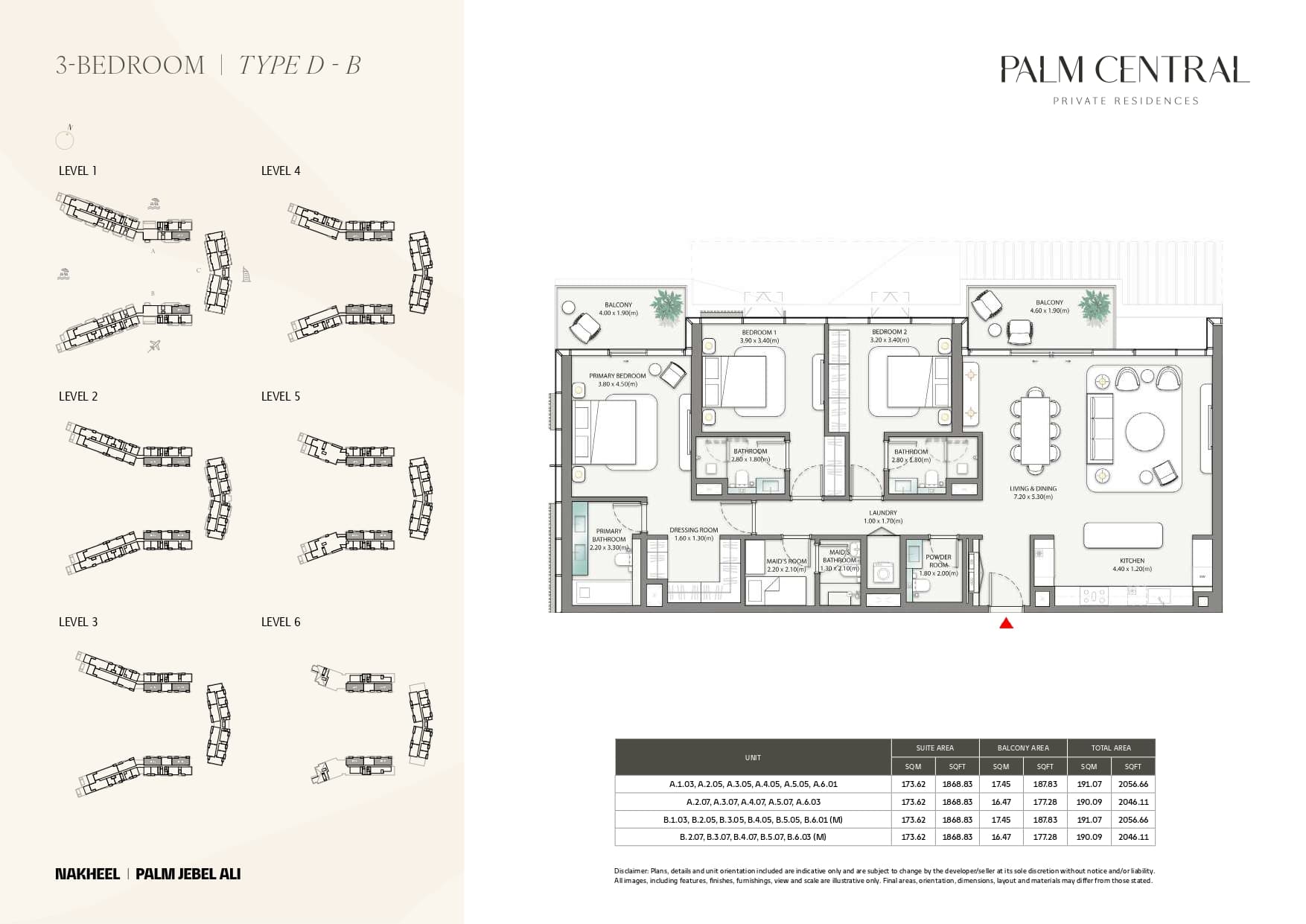Palm Central Private Residences - Frond M, 3-Bed Floor Plan, type: 3 Bed