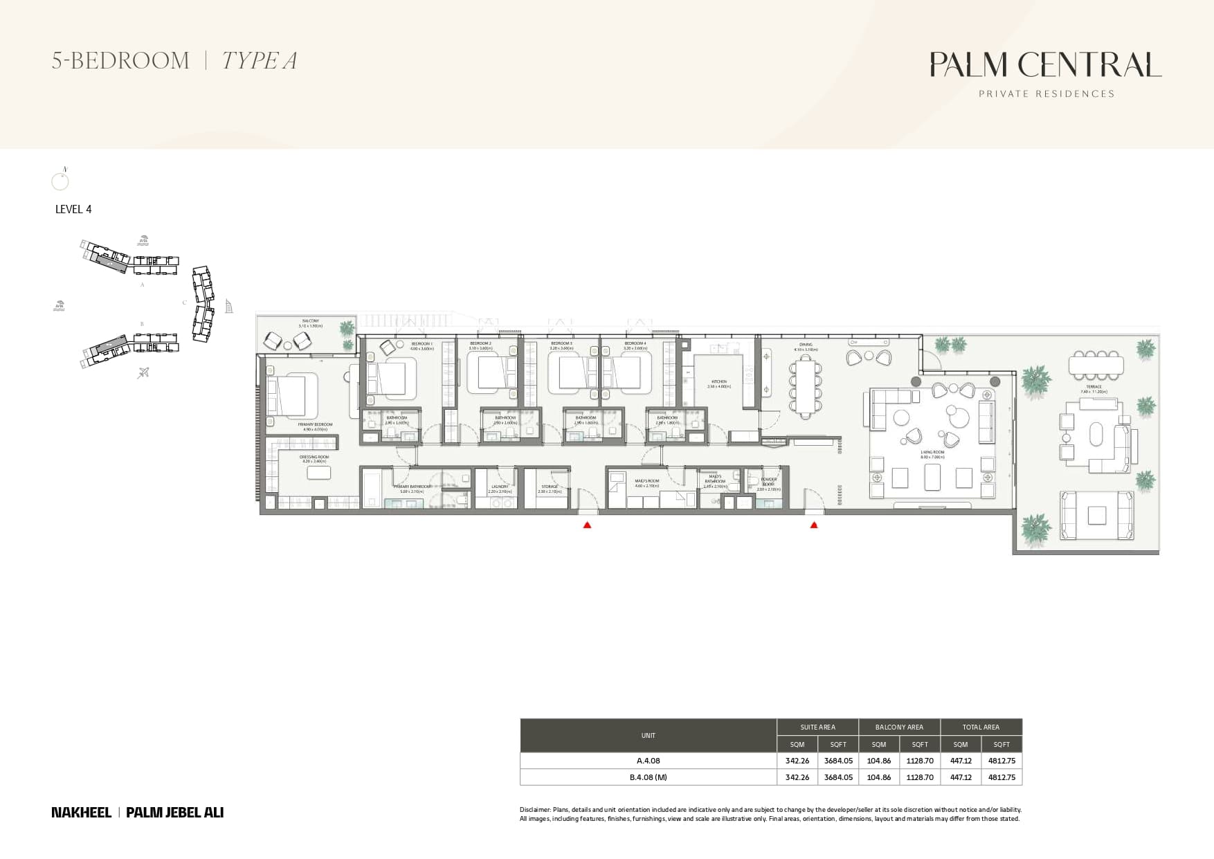 Palm Central Private Residences - Frond M, 5-Bed Floor Plan, type: 5 Bed