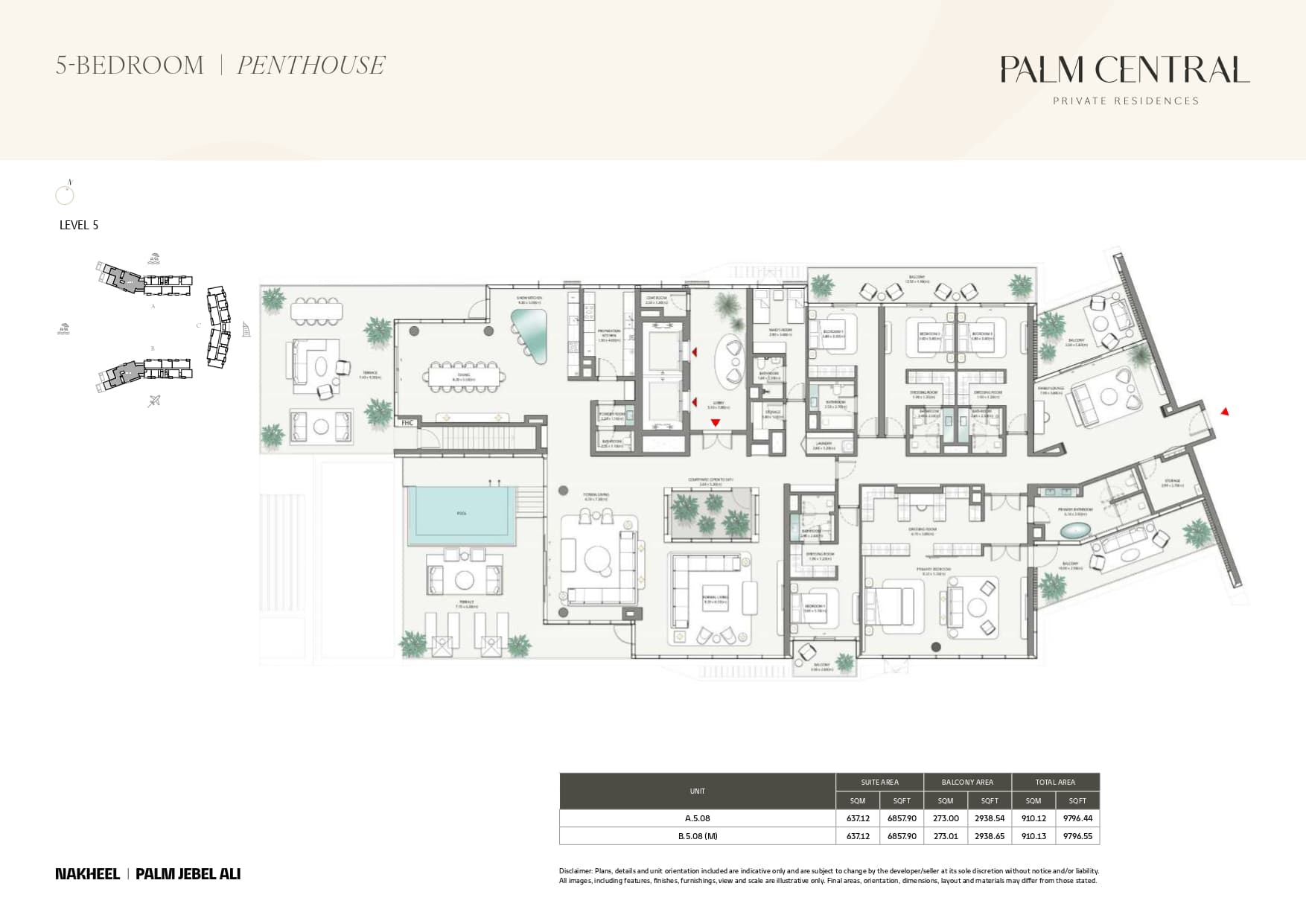 Palm Central Private Residences - Frond M, 5-Bed Floor Plan, type: 5 Bed