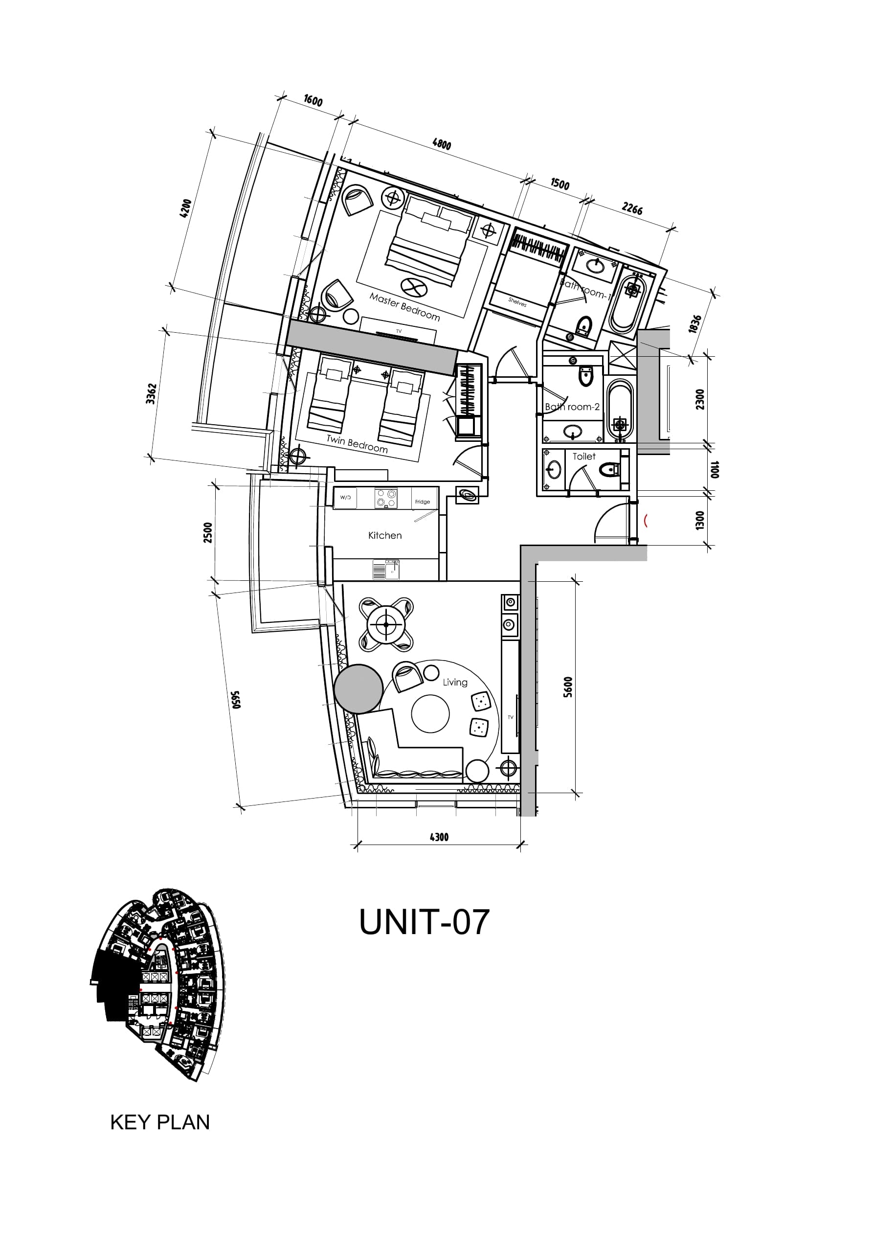 Damac Towers by Paramount B, 2-Bed Floor Plan, type: 2 Bedroom