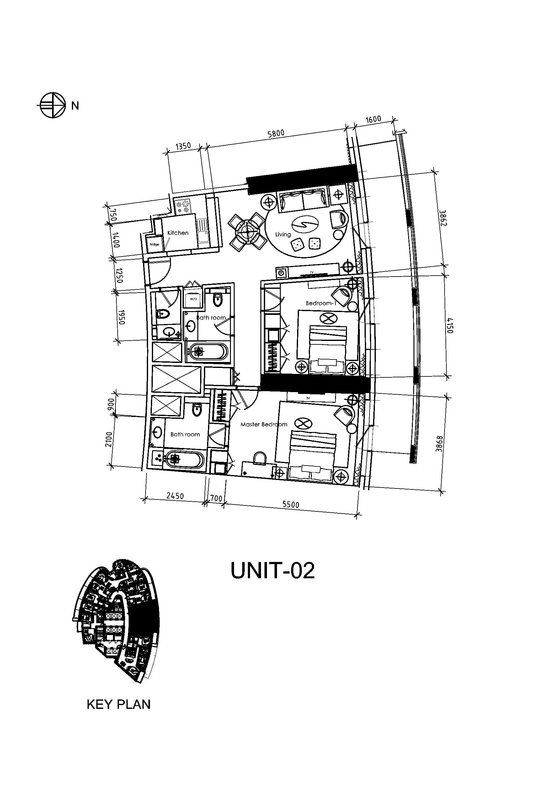 Damac Towers by Paramount D, 2-Bed Floor Plan, type: 2 Bedroom