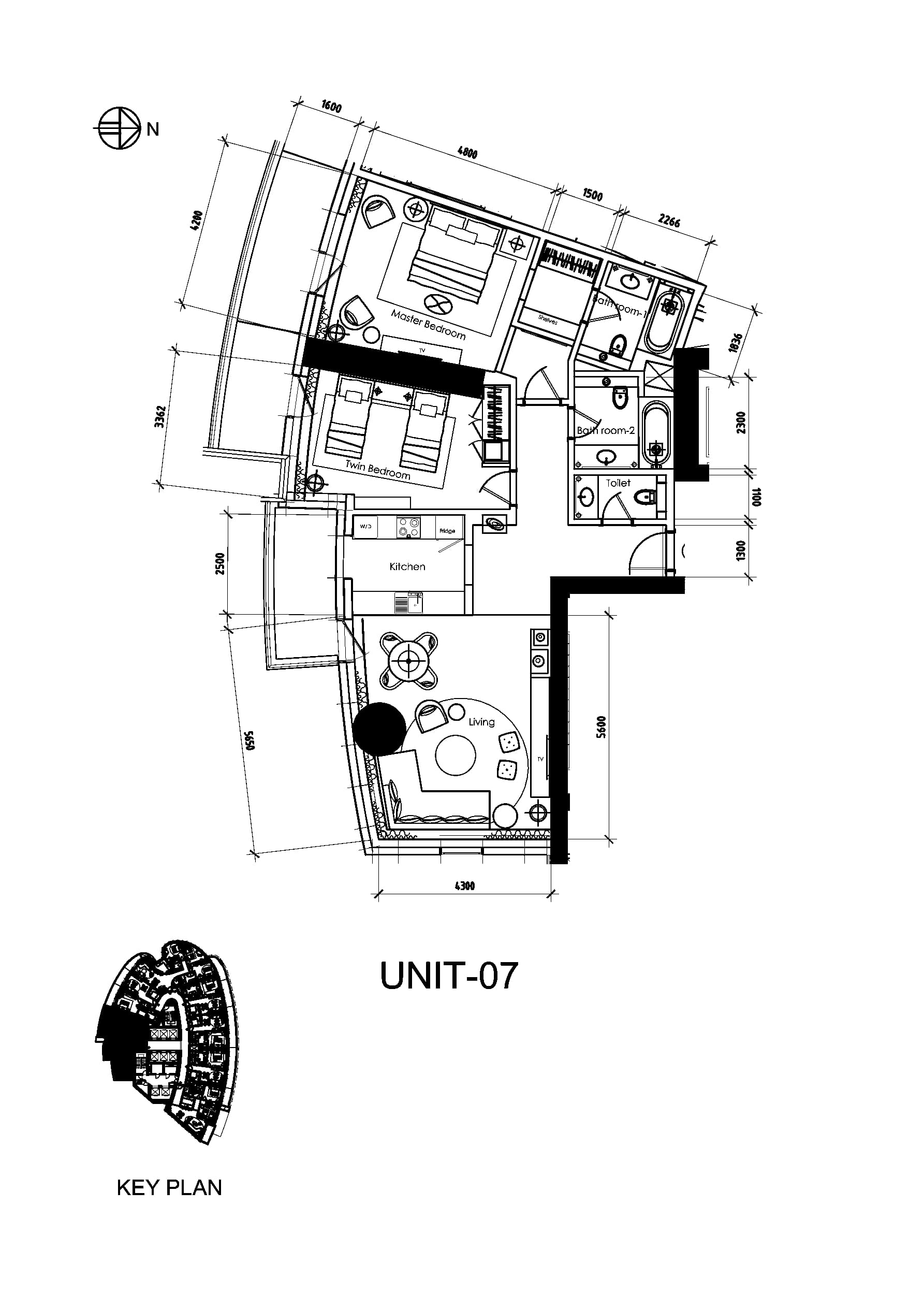 Damac Towers by Paramount D, 2-Bed Floor Plan, type: 2 Bedroom