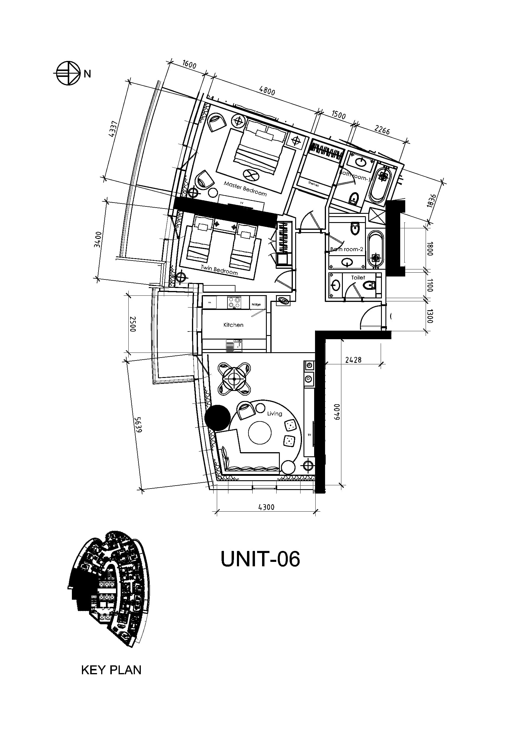 Damac Towers by Paramount D, 2-Bed Floor Plan, type: 2 Bedroom