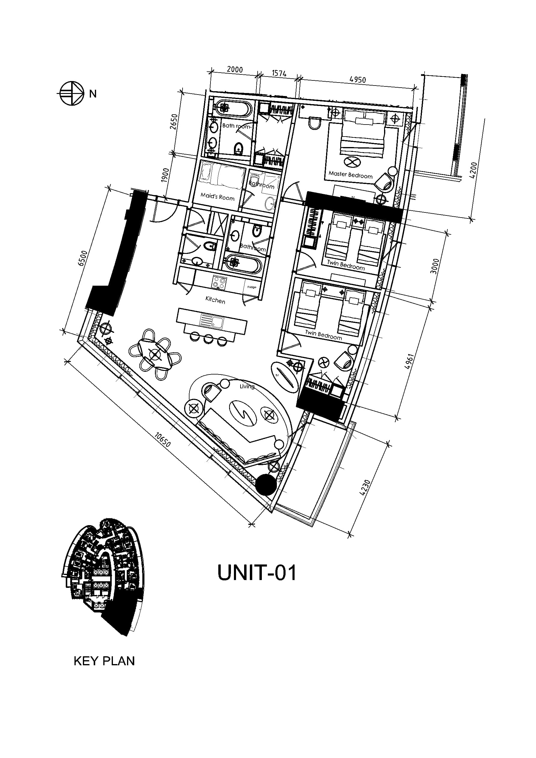 Damac Towers by Paramount D, 3-Bed Floor Plan, type: 3 Bedroom
