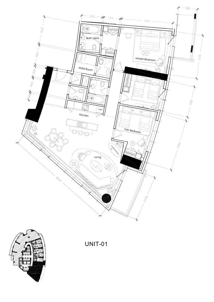 Damac Towers by Paramount D, 3-Bed Floor Plan, type: 3 Bedroom