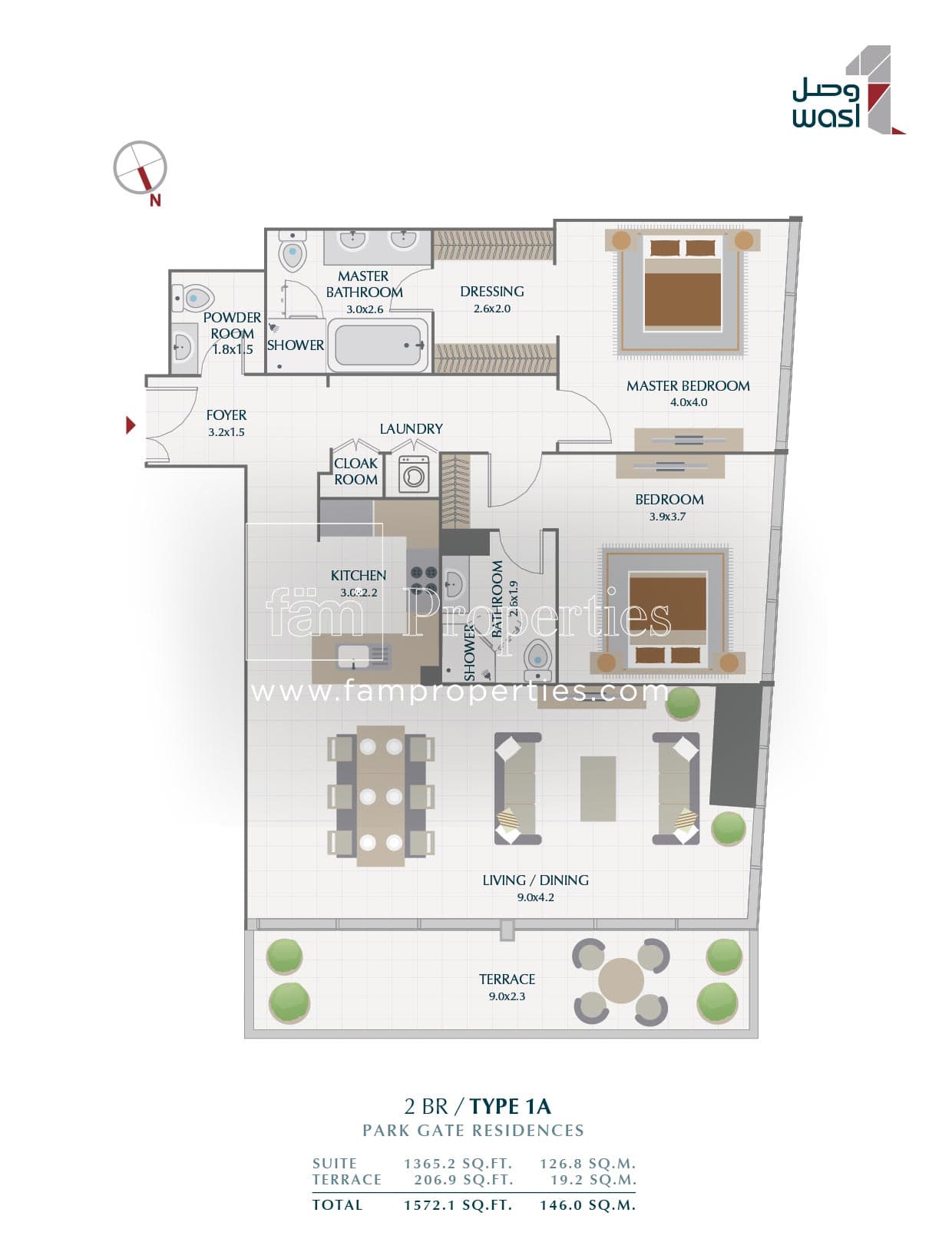 Park Gate Residences 1, 2-Bed Floor Plan, type: 2 BR Type 1A