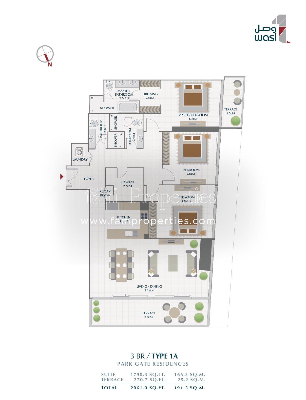 Park Gate Residences 1, 3-Bed Floor Plan, type: 3 BR Type 1A