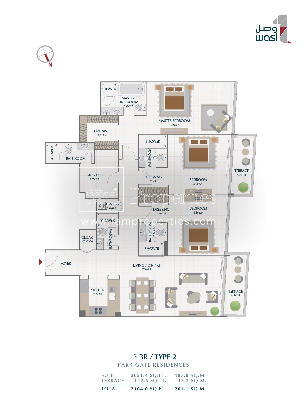 Park Gate Residences 1, 3-Bed Floor Plan, type: 3 BR Type 2