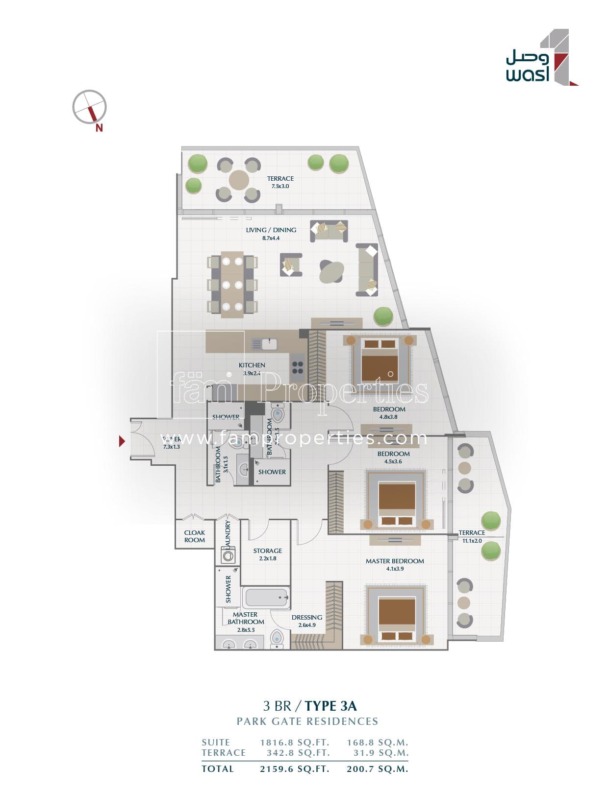 Park Gate Residences 1, 3-Bed Floor Plan, type: 3 BR Type 3A