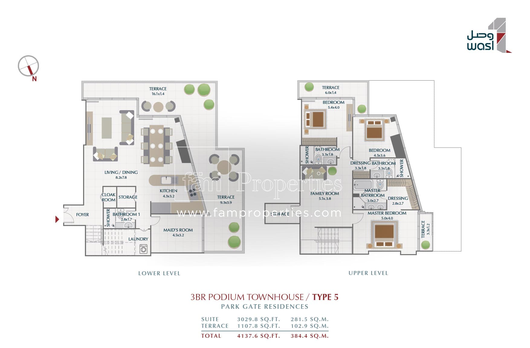 Park Gate Residences 1, 3-Bed Floor Plan, type: 3 BR Podium Townhouse Type 5