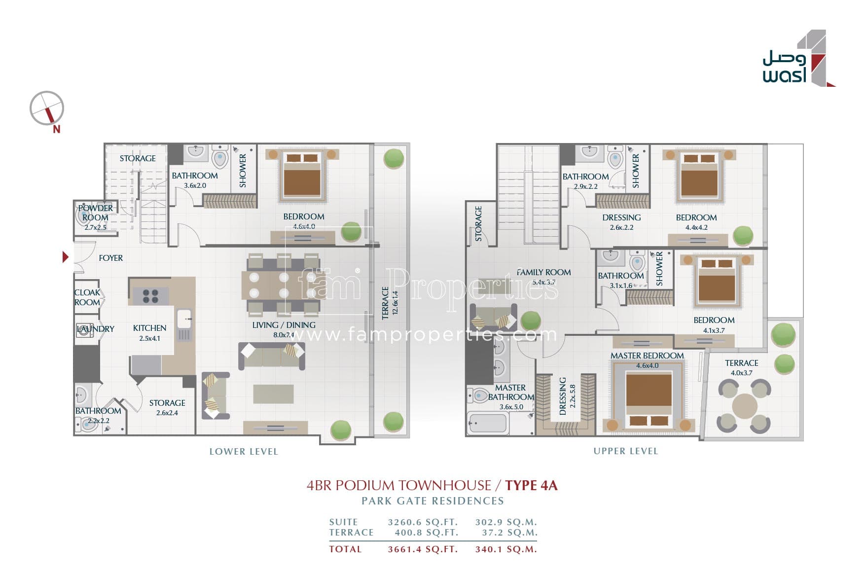 Park Gate Residences 1, 4-Bed Floor Plan, type: 4 BR Podium Townhouse Type 4A