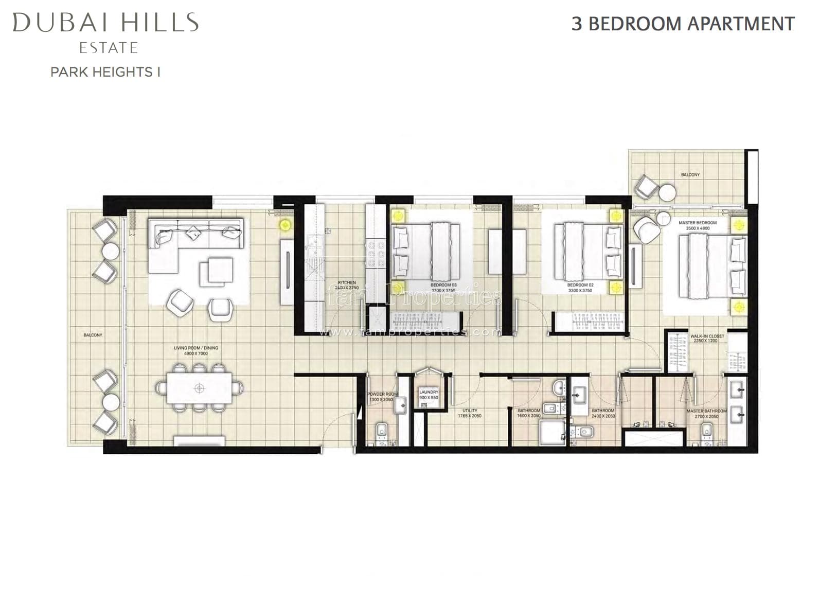 Park Heights 1, 3-Bed Floor Plan, type: 3 Bedroom