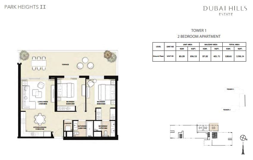 Park Heights 2, 2-Bed Floor Plan, type: 2 Bedroom