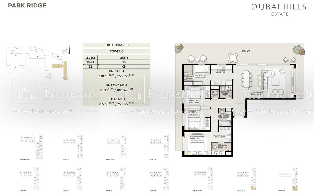 Park Ridge, 3-Bed Floor Plan, type: 3 Bedroom - 3D Tower C