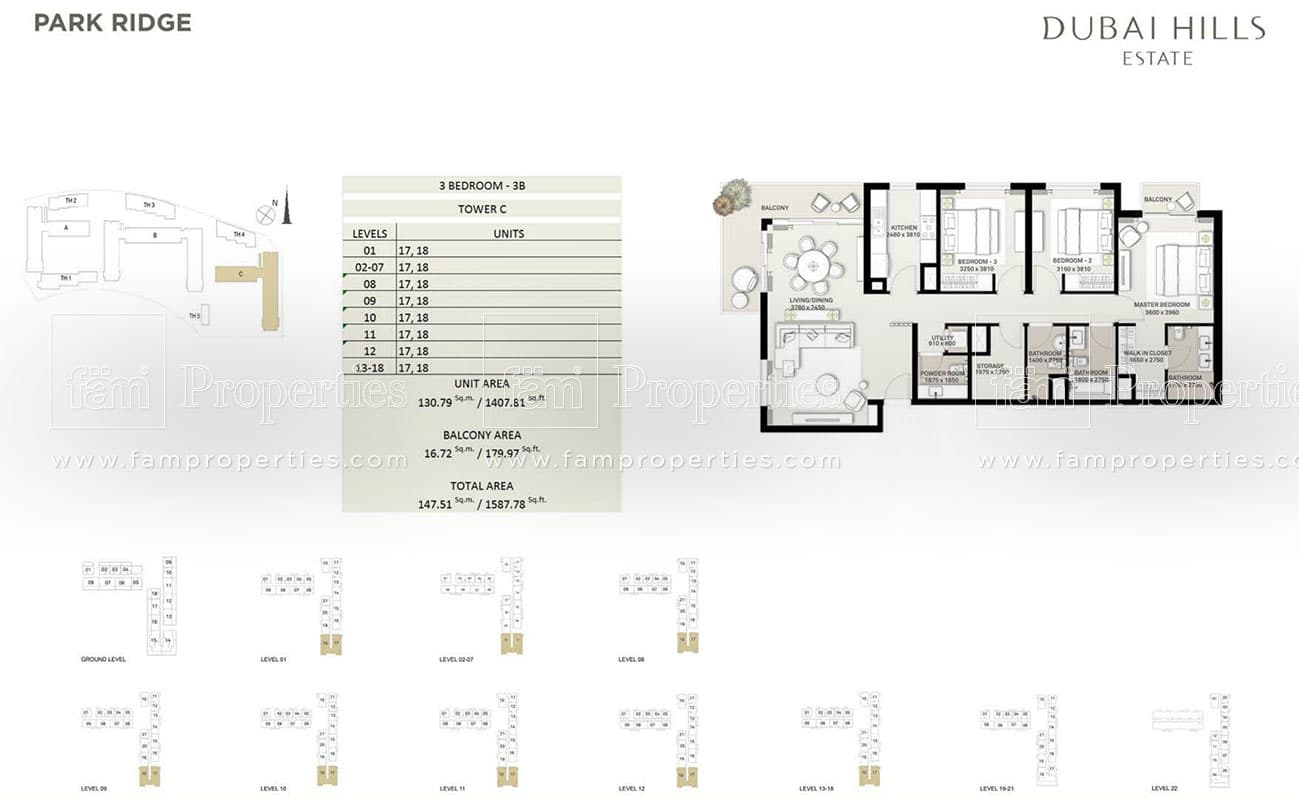 Park Ridge, 3-Bed Floor Plan, type: 3 Bedroom - 3B Tower C