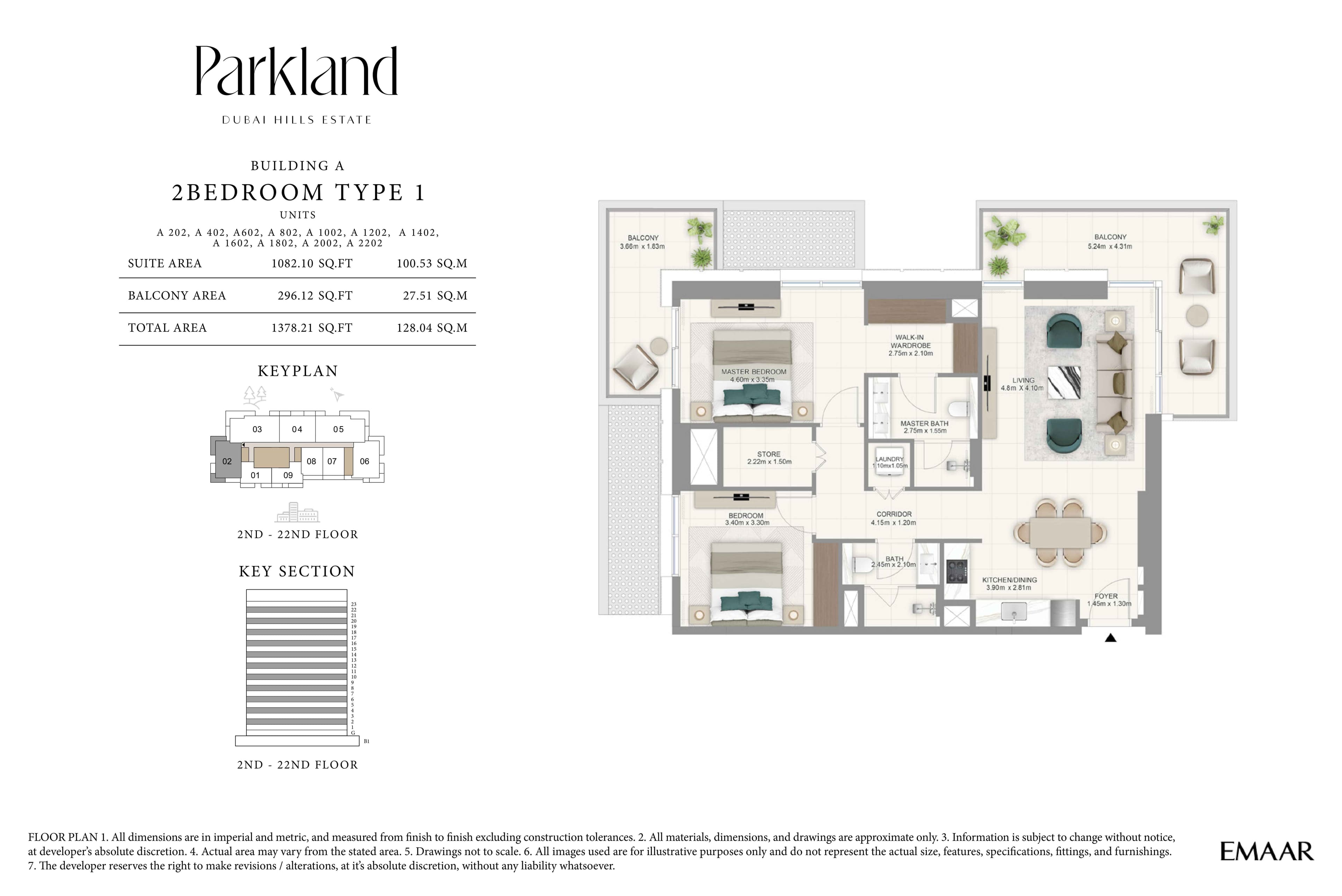 Parkland, 2-Bed Floor Plan, type: Bldg A - 2BR - Type 1 - 2nd-22nd Floor